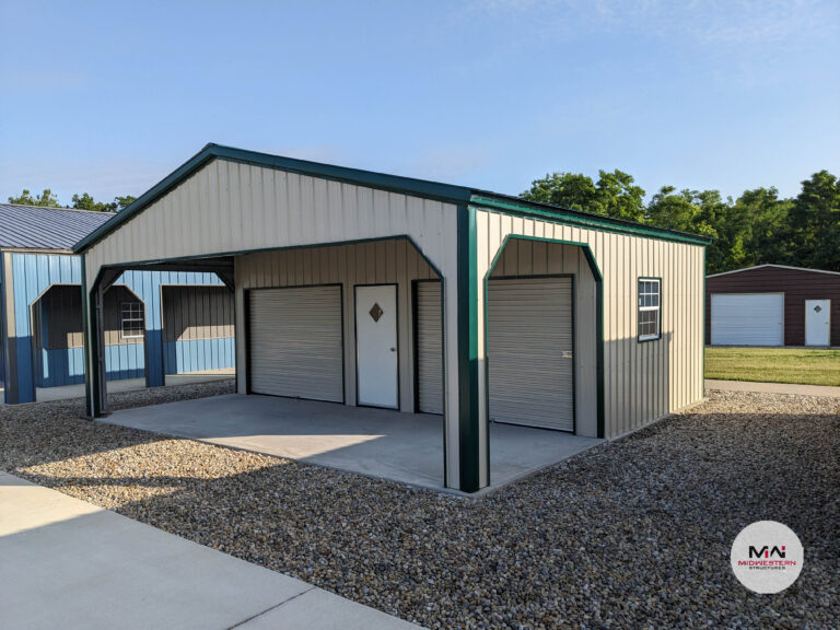 Metal Garage with Vertical Siding and Porch Exterior